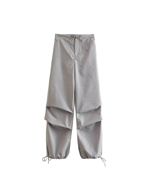Parachute Cargo Pants Jogging Trousers High Elastic Waist Female Lady Boot Cut