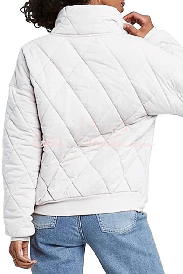 Diamond Quilted Pocket Button Long Sleeve Coat