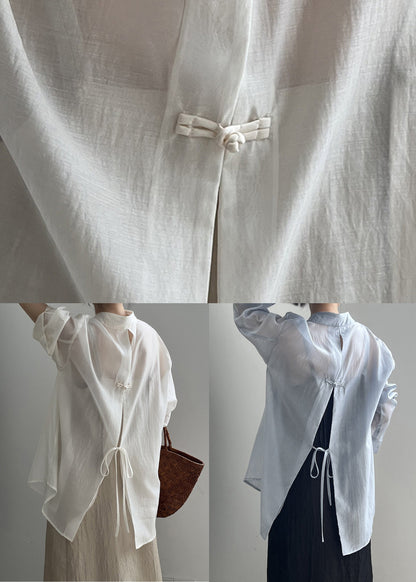 Open Up Pan Peter Spring Blouses Silk Lace Side Collar Blue