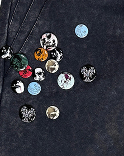 Pin Badges Velvet Wide-leg Pants