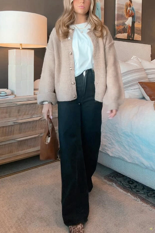 Drop Shoulder Button Up Slouchy Sweater Cardigan