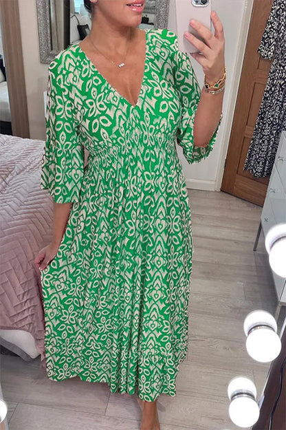 Fairytale Song Print Stretch Frill Sleeve Loose Maxi Dress