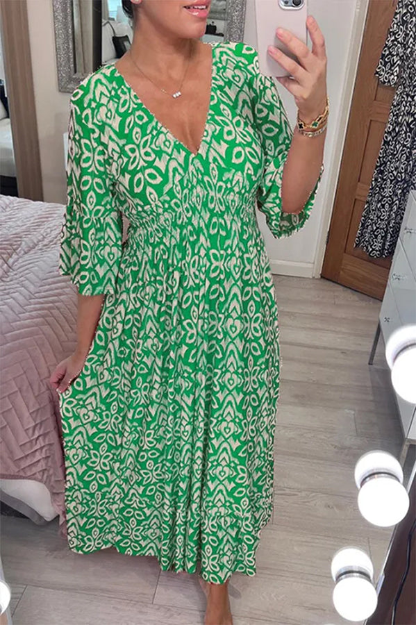 Fairytale Song Print Stretch Frill Sleeve Loose Maxi Dress