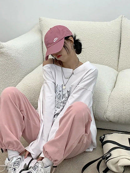 Y2k T-shirt Fairy Grunge Letter Print Tops Black Autumn Off Shoulder Long Sleeved Korean Tees Loose Harajuku Shirt