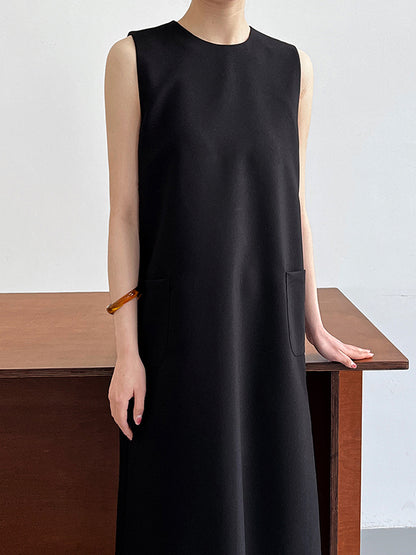 Loose Sleeveless Color Round-neck Midi Dresses