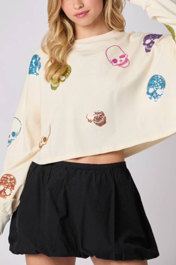 Halloween Skull Sequined Loose Sweatshirt
