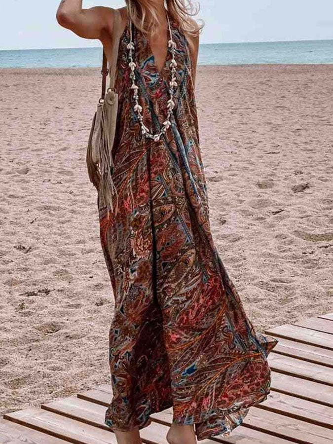 Printed V Neck Maxi Dress