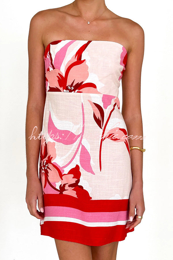 Print Strapless Backless Mini Dress