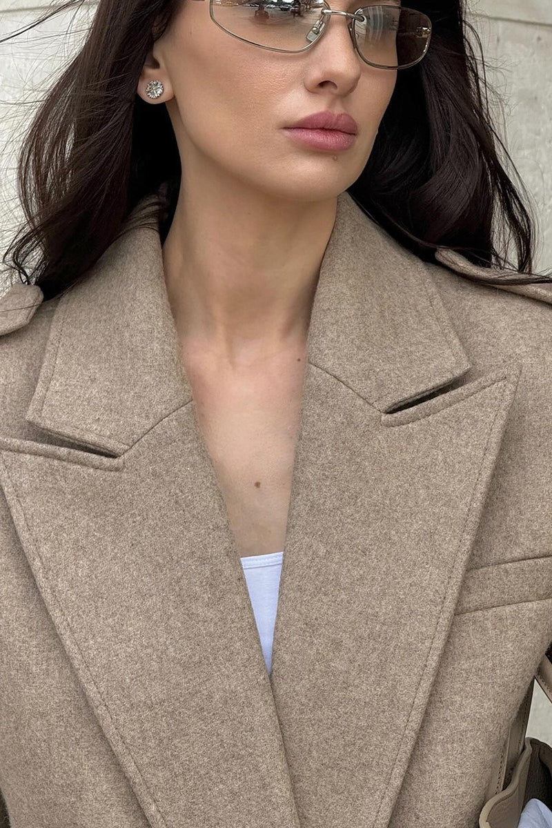 Notch-lapel Epaulet Wool Blend Loose Coat
