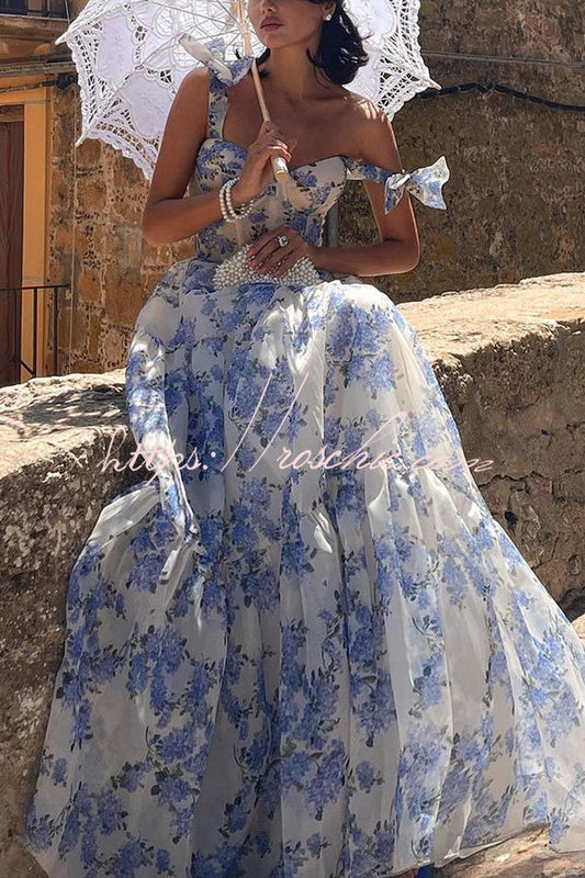 Fairytale Itself Organza Print Tie Strap Maxi Dress