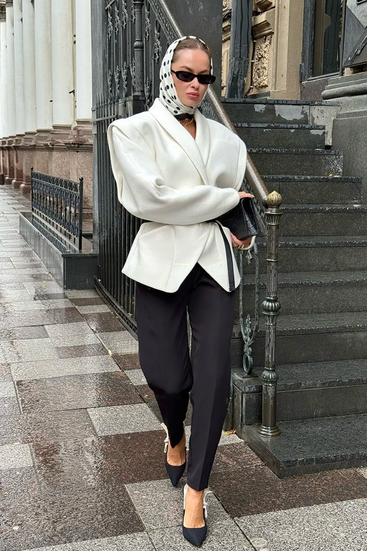 Wool Blend Belted Waist Coat