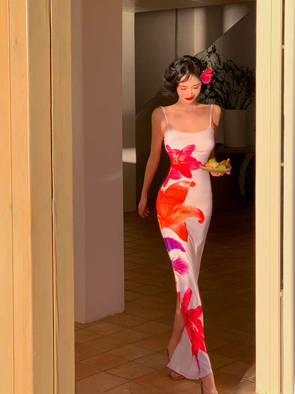 Spaghetti Strap Slim-fit High-slit Vacation Maxi Dress