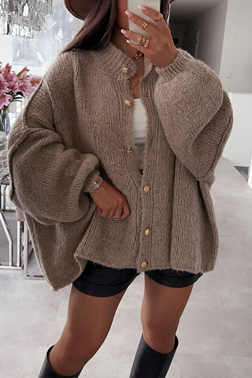 Drop Shoulder Button Up Slouchy Sweater Cardigan