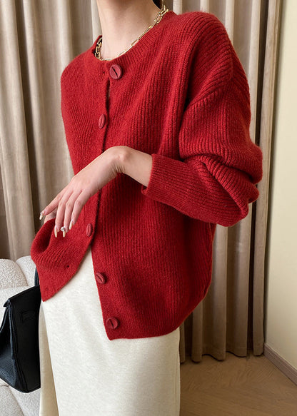Loose Red Button Knit Coats Fall Af1036