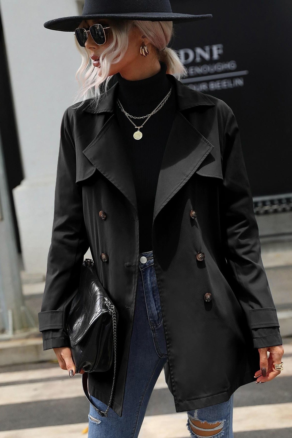 Double Breasted Tie Front Coat
