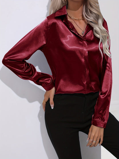 Sarah | ’s Button Down Long Sleeve Satin Blouses