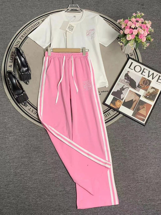 Print Lwe T Shirt & Stripe Pants Coord Set