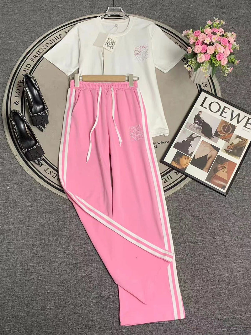 Print Lwe T Shirt & Stripe Pants Coord Set