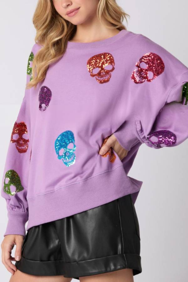 Halloween Skull Sequined Loose Sweatshirt