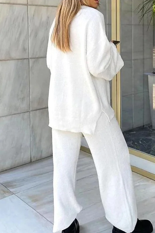Comfortable Color V-neck Daily Two-piece Set