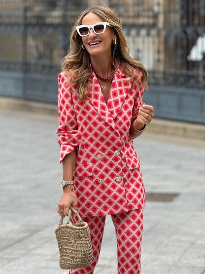 Printed Blazer Pants Set