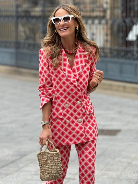 Printed Blazer Pants Set