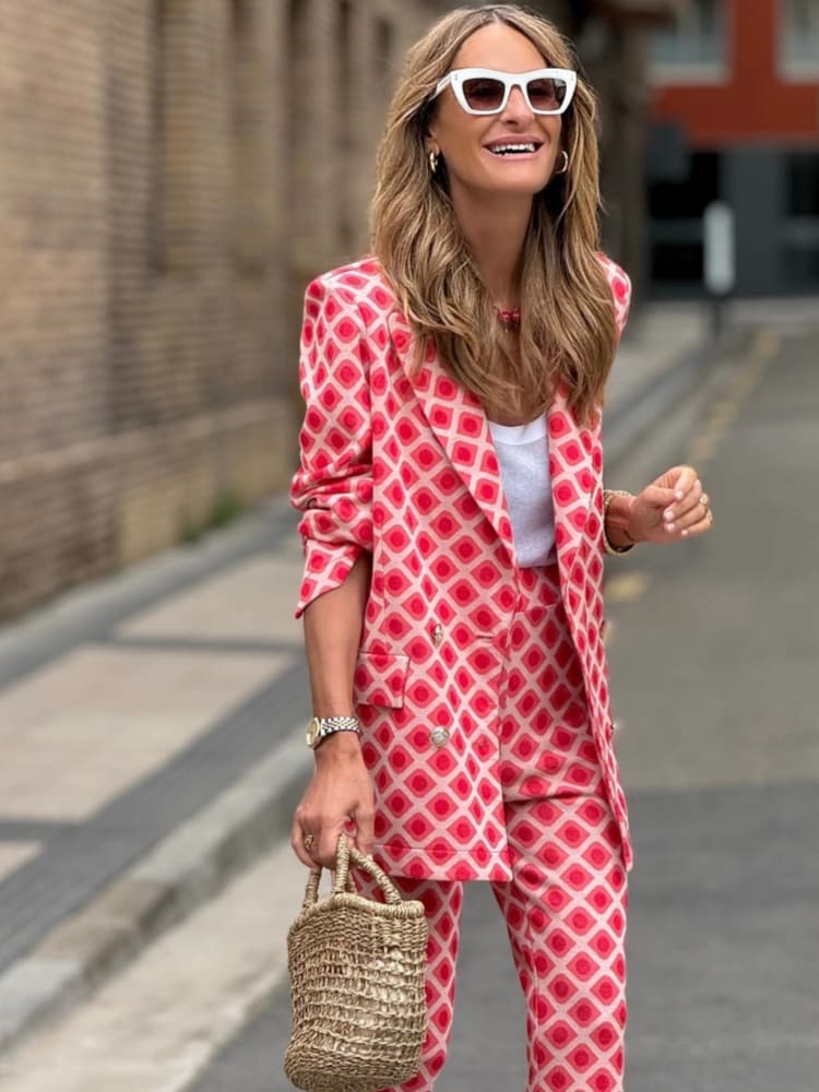 Printed Blazer Pants Set