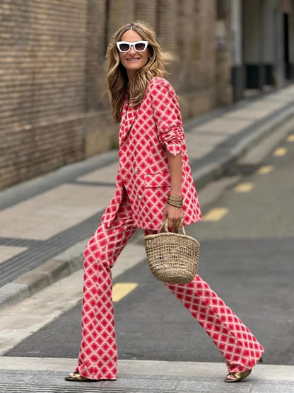 Printed Blazer Pants Set