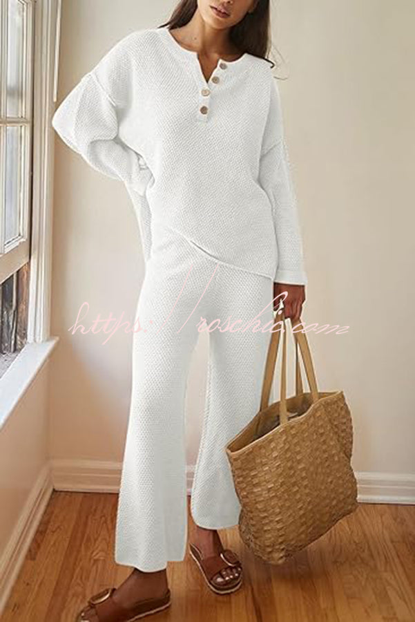 Heather Hailey Color Button V Neck Top and Pant Two Piece Set