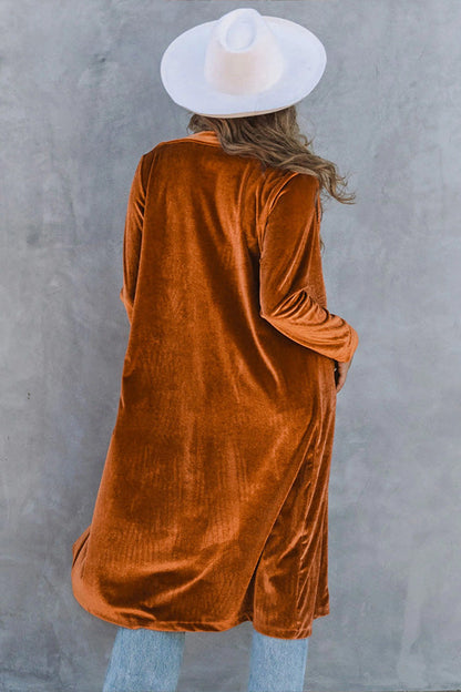 Velvet Lapel Pocket Long Coat