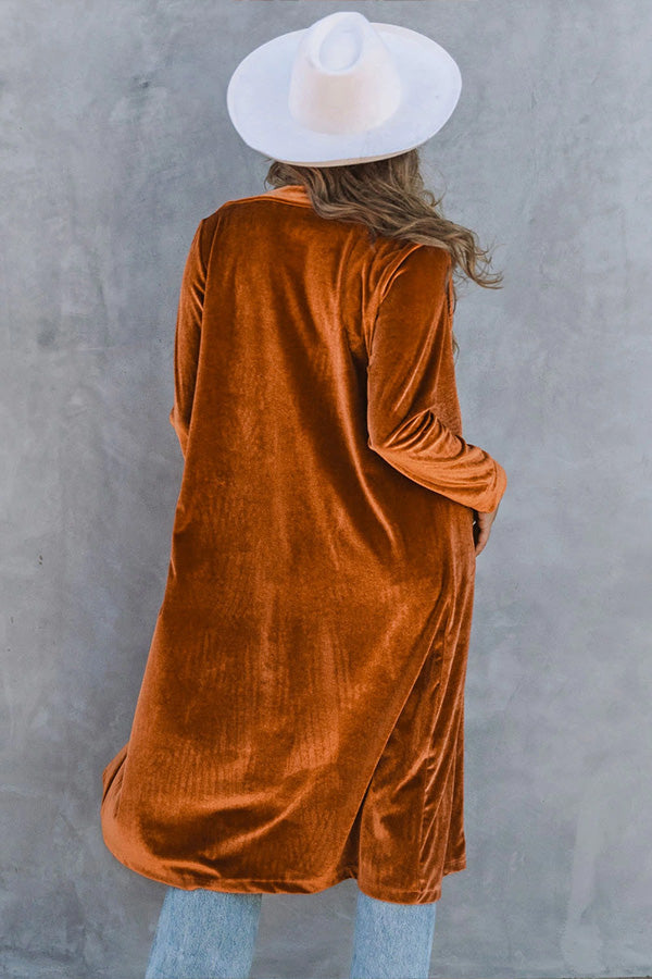 Velvet Lapel Pocket Long Coat