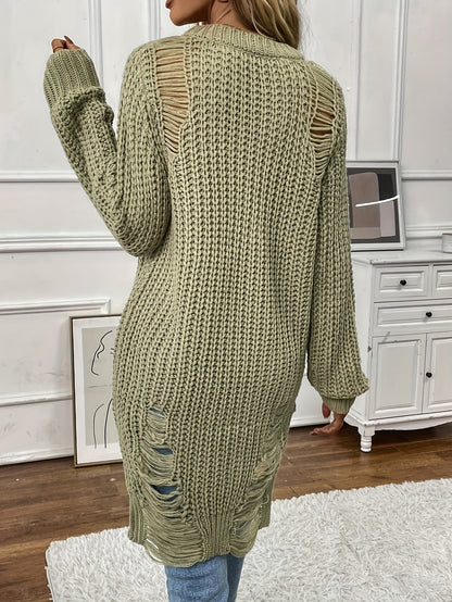 Crew Neck Ripped Split Pullover Sweater Fh9741
