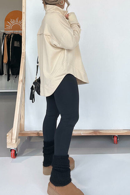 Half Neck Thumbhole Cuff Pullover Sweatshirt