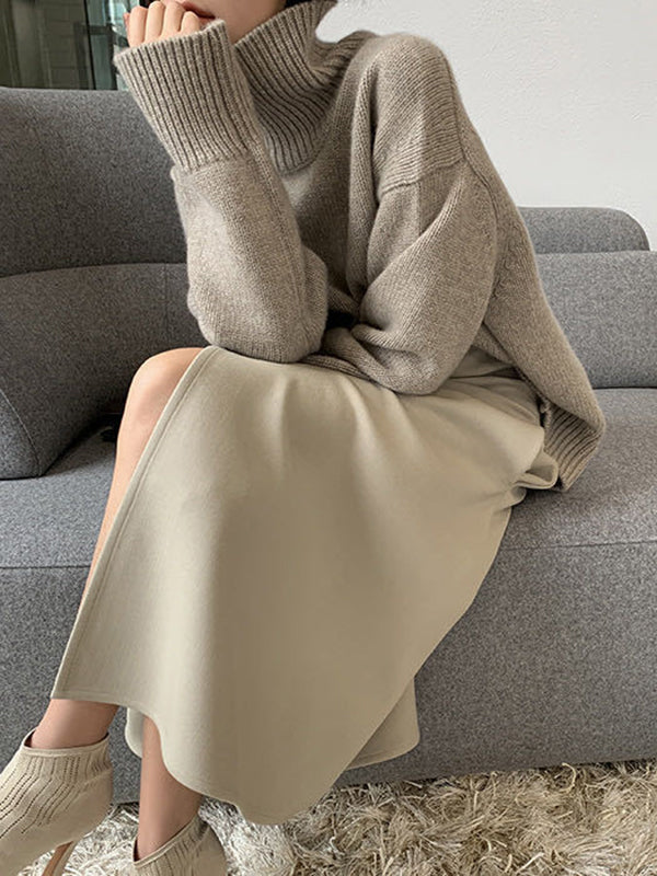 Grey High-neck Long Sleeve Sweater Qx016
