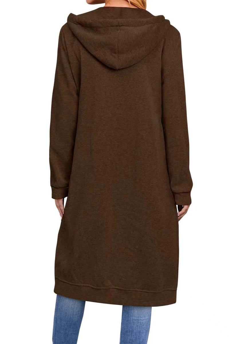 Zip Up Drawstring Hooded Long Cardigan