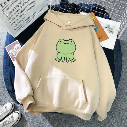 Frog Sweatshirt Cartoon Clothes Harajuku Long Sleeve Hooded Kawaii Hoodie for Winter Fleece Hoodies Pocket Green Tops