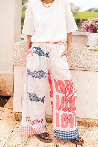 Unique Printed Elastic Waist Pocket Vacation Wide Leg Pants