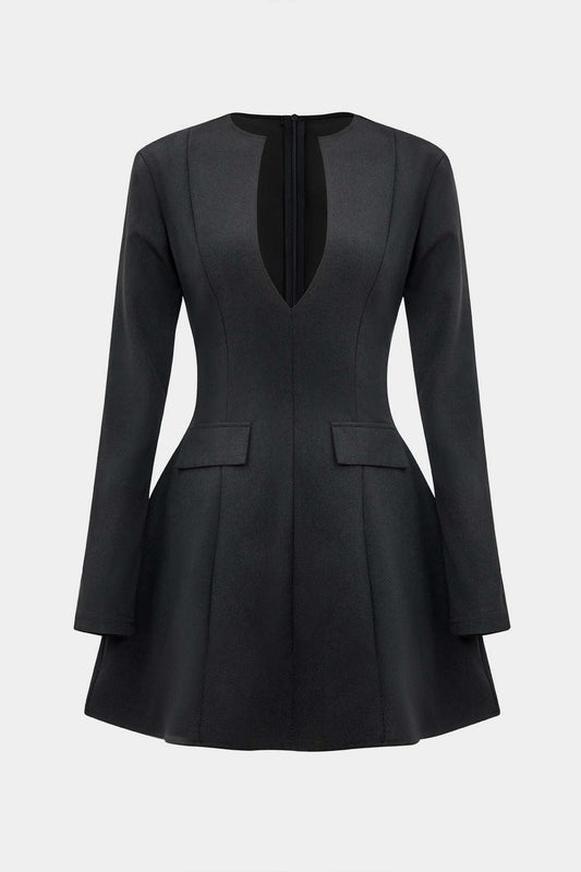 V-neck Fake Pockets and Zipper Mini Dress
