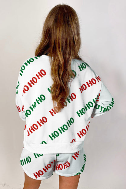 Christmas Hohoho Print Pullover and Shorts Set
