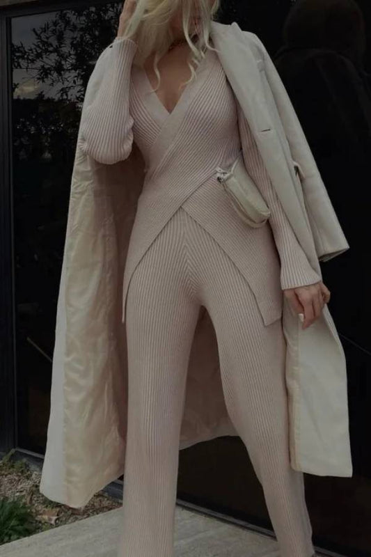 Sweater Wide -leg Pants Two -piece Suit