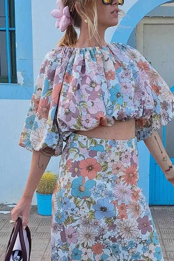 Holiday Print Top \u0026 Skirt Two-piece Set