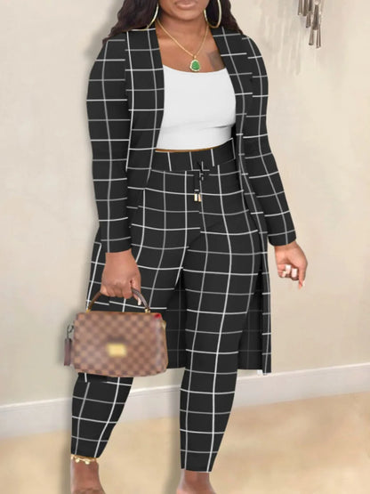 Autumn Winter 2 Piece Sets Outfit Cami Pattern U Neck Long Sleeve Drawstring Three Piece Skinny Pants Set