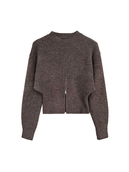 Urban Coffee Mock Neck Zipper Slit Hem Long Sleeve Sweater Qx004
