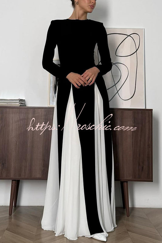Getting Glam and Panelled Tulle Long Sleeve A-line Maxi Dress