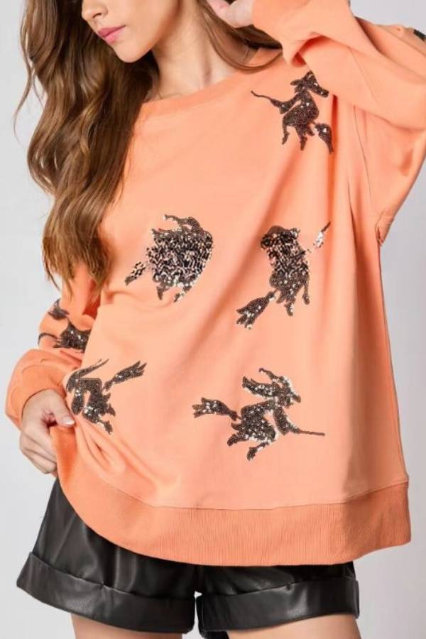Halloween Witch Sequined Sweater Loose Top