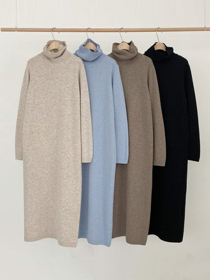 Khaki High-neck Long Sleeve Sweater Dress An1061