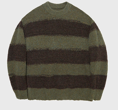 Irregular Wide-striped Oversized Round Neck Sweater