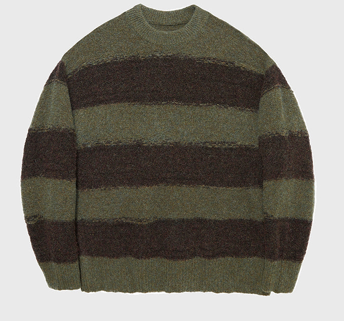 Irregular Wide-striped Oversized Round Neck Sweater