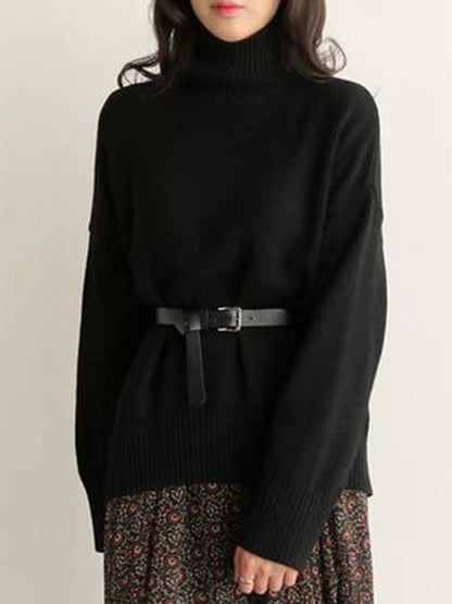Grey High-neck Long Sleeve Sweater Qx016