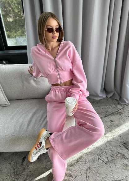 Pink Breeze - Hooded Zip-up Two-piece Set